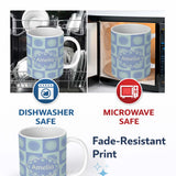 Personalized Custom Name Cute Blue Pastel Sun Face Checkerboard Celestial Seamless Pattern 11oz Ceramic Coffee Tea Mug White Large Handle
