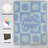 Personalised Name Cute Blue Pastel Sun Face Custom  Bespoke Interior Contemporary Canvas Wall Art Print Decor Picture Ready to Hang