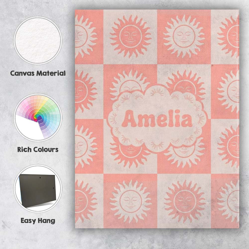 Personalised Name Cute Soft Coral Sun Face Custom  Unique Gift Idea Elegant Feature Canvas Wall Art Print Decor Picture Ready to Hang