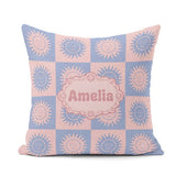 Custom Name Blue Pink Sun Face Celestial Seamless Pattern Name Square Filled Cushion Throw Pillow Sofa Bed Home Decor Zip Washable UK Made