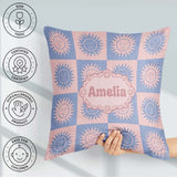 Custom Name Blue Pink Sun Face Celestial Seamless Pattern Name Square Filled Cushion Throw Pillow Sofa Bed Home Decor Zip Washable UK Made