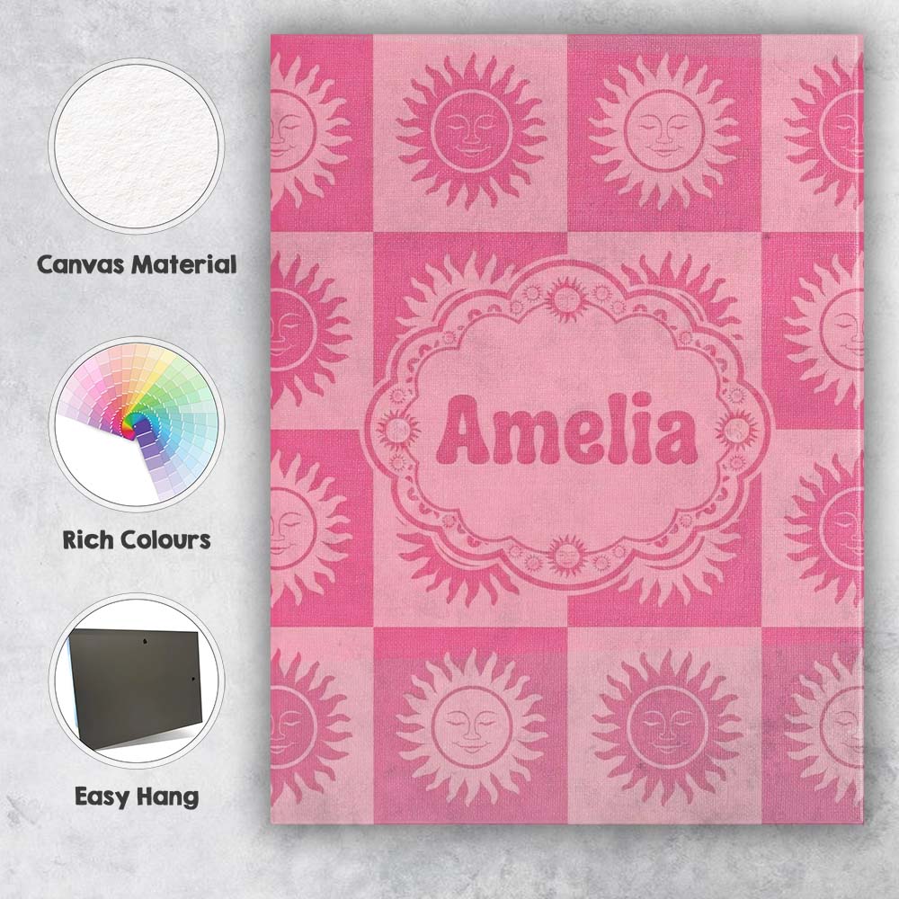 Personalised Name Cute Pink Tone Sun Face Custom  Unique Gift Idea Elegant Feature Canvas Wall Art Print Decor Picture Ready to Hang