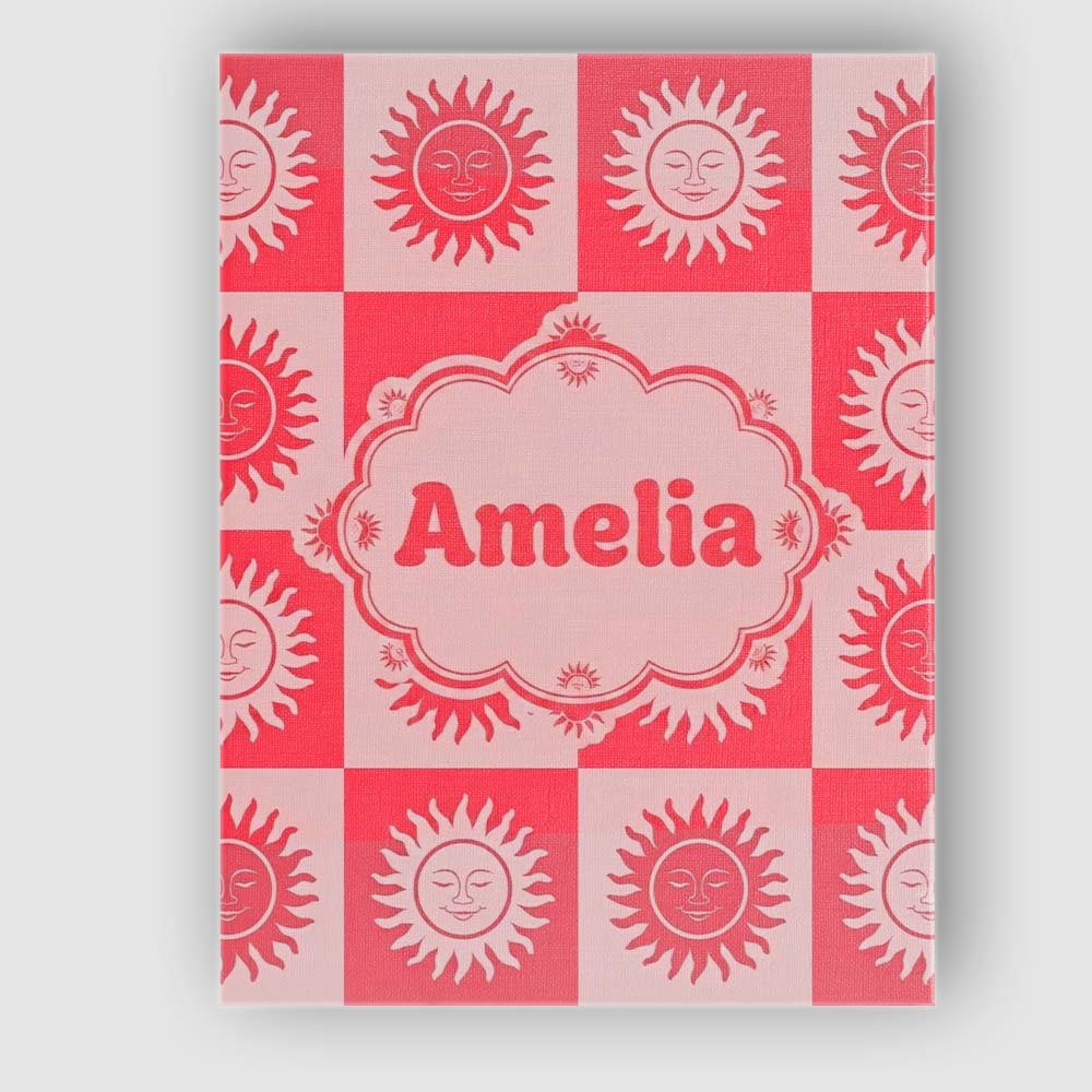 Personalised Name Cute Red Sun Face Checkerboard Celestial Custom Stylish Home Interior Canvas Wall Art Print Decor Picture Ready to Hang