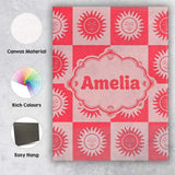 Personalised Name Cute Red Sun Face Checkerboard Celestial Custom Stylish Home Interior Canvas Wall Art Print Decor Picture Ready to Hang