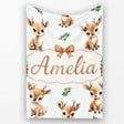 Cute Baby Reindeer Holly Christmas Seamless Pattern Cute Unique Gift  Personalised Custom Name Super Soft Fleece Blanket Bed Sofa Throw