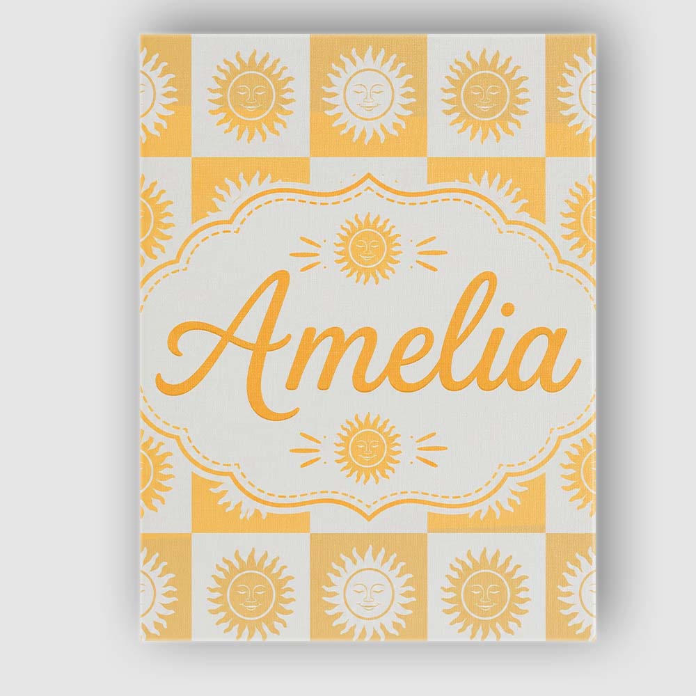 Personalised Name Cute Yellow Sun Face Custom  Modern Room Accent Elegant Feature Canvas Wall Art Print Decor Picture Ready to Hang