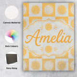 Personalised Name Cute Yellow Sun Face Custom  Modern Room Accent Elegant Feature Canvas Wall Art Print Decor Picture Ready to Hang