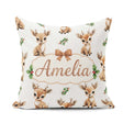 Custom Name Cute Baby Reindeer Holly Christmas Seamless Pattern Square Filled Cushion Throw Pillow Sofa Bed Home Decor Zip Washable UK Made