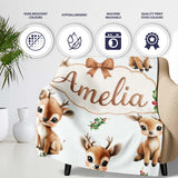 Cute Baby Reindeer Holly Christmas Seamless Pattern Cute Unique Gift  Personalised Custom Name Super Soft Fleece Blanket Bed Sofa Throw