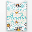Cute Kawaii Daisy Flowers Soft Blue Leaves Seamless Pattern Name  Personalised Custom Name Super Soft Fleece Blanket Bed Sofa Throw
