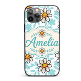 Cute Kawaii Daisy Flowers Soft Printed Design Custom Name Protective Phone Case Mobile Cover Durable Everyday Smartphone Shock Resistant