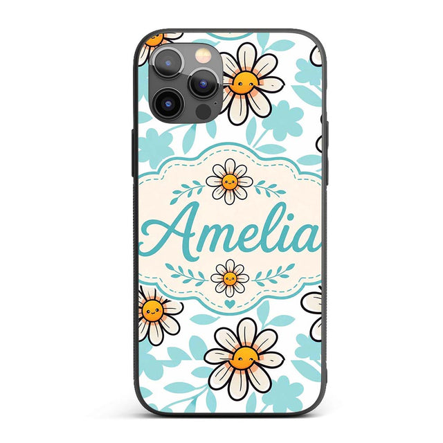 Cute Kawaii Daisy Flowers Soft Printed Design Custom Name Protective Phone Case Mobile Cover Durable Everyday Smartphone Shock Resistant
