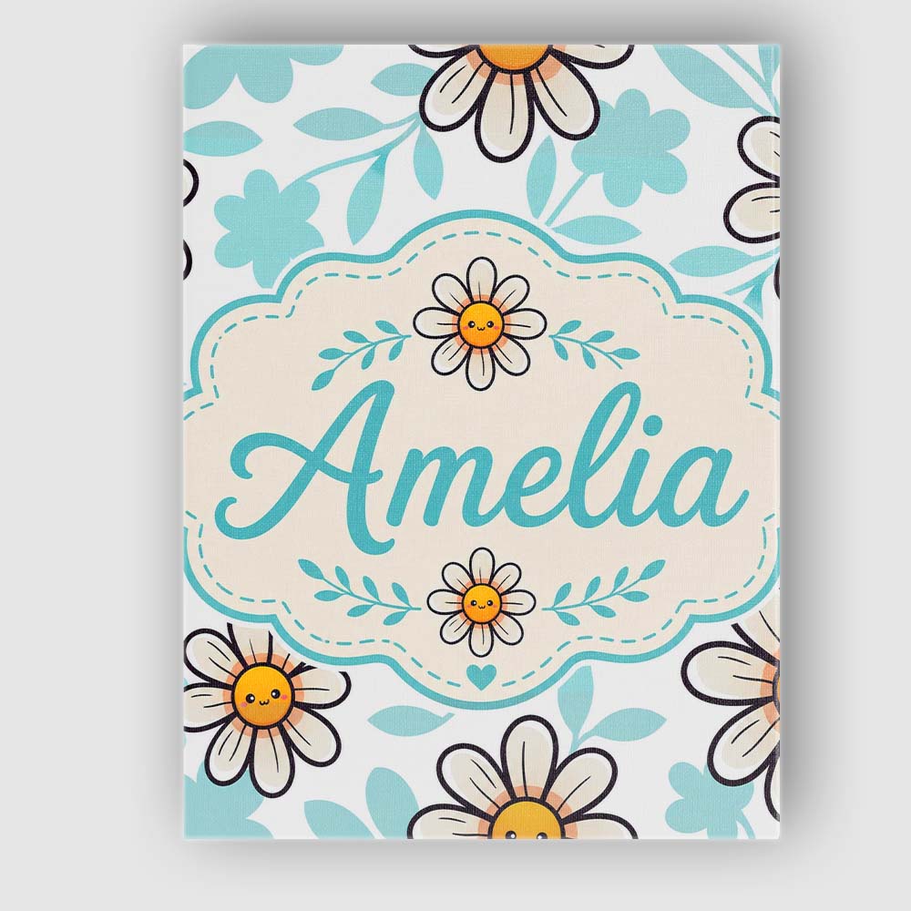 Personalised Name Cute Kawaii Daisy Flowers Custom  Bespoke Interior Contemporary Canvas Wall Art Print Decor Picture Ready to Hang