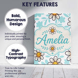 Personalised Name Cute Kawaii Daisy Flowers Custom  Bespoke Interior Contemporary Canvas Wall Art Print Decor Picture Ready to Hang