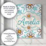 Personalised Name Cute Kawaii Daisy Flowers Custom  Bespoke Interior Contemporary Canvas Wall Art Print Decor Picture Ready to Hang