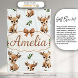 Cute Baby Reindeer Holly Christmas Seamless Pattern Cute Unique Gift  Personalised Custom Name Super Soft Fleece Blanket Bed Sofa Throw