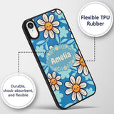 Cute Kawaii Daisy Flowers Blue Printed Design Custom Name Protective Phone Case Mobile Cover Durable Everyday Smartphone Shock Resistant
