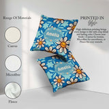 Custom Name Cute Kawaii Daisy Flowers Blue Seamless Pattern Name Square Filled Cushion Throw Pillow Sofa Bed Home Decor Zip Washable UK Made
