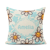 Custom Name Cute Kawaii Daisy Flowers Neutral Beige Pattern Name Square Filled Cushion Throw Pillow Sofa Bed Home Decor Zip Washable UK Made