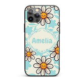 Cute Kawaii Daisy Flowers Neutral Beige Seamless Custom Name Protective Phone Case Mobile Cover Durable Everyday Smartphone Shock Resistant