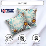 Custom Name Cute Kawaii Daisy Flowers Neutral Beige Pattern Name Square Filled Cushion Throw Pillow Sofa Bed Home Decor Zip Washable UK Made