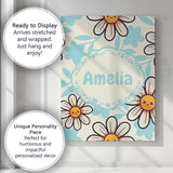 Personalised Name Cute Kawaii Daisy Flowers Custom  Bespoke Interior Contemporary Canvas Wall Art Print Decor Picture Ready to Hang
