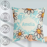 Custom Name Cute Kawaii Daisy Flowers Neutral Beige Pattern Name Square Filled Cushion Throw Pillow Sofa Bed Home Decor Zip Washable UK Made