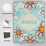 Personalised Name Cute Kawaii Daisy Flowers Custom  Bespoke Interior Contemporary Canvas Wall Art Print Decor Picture Ready to Hang