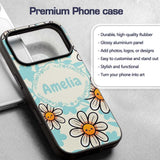 Cute Kawaii Daisy Flowers Neutral Beige Seamless Custom Name Protective Phone Case Mobile Cover Durable Everyday Smartphone Shock Resistant