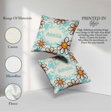 Custom Name Cute Kawaii Daisy Flowers Neutral Beige Pattern Name Square Filled Cushion Throw Pillow Sofa Bed Home Decor Zip Washable UK Made