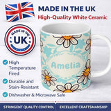 Personalized Custom Name Cute Kawaii Daisy Flowers Neutral Beige Seamless Pattern Name 11oz Ceramic Coffee Tea Mug White Large Handle