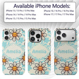 Cute Kawaii Daisy Flowers Neutral Beige Seamless Custom Name Protective Phone Case Mobile Cover Durable Everyday Smartphone Shock Resistant