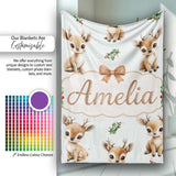 Cute Baby Reindeer Holly Christmas Seamless Pattern Cute Unique Gift  Personalised Custom Name Super Soft Fleece Blanket Bed Sofa Throw