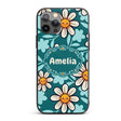 Cute Kawaii Daisy Flowers Dark Teal Seamless Custom Name Protective Phone Case Mobile Cover Durable Everyday Smartphone Shock Resistant