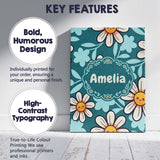 Personalised Name Cute Kawaii Daisy Flowers Custom  Bespoke Interior Contemporary Canvas Wall Art Print Decor Picture Ready to Hang
