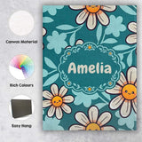 Personalised Name Cute Kawaii Daisy Flowers Custom  Bespoke Interior Contemporary Canvas Wall Art Print Decor Picture Ready to Hang