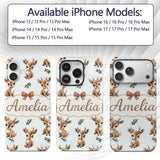 Cute Baby Reindeer Holly Christmas Printed Design Custom Name Protective Phone Case Mobile Cover Durable Everyday Smartphone Shock Resistant