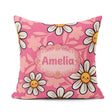 Custom Name Cute Kawaii Daisy Flowers Pink Seamless Pattern Name Square Filled Cushion Throw Pillow Sofa Bed Home Decor Zip Washable UK Made