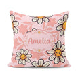 Custom Name Kawaii Daisy Flowers Soft Pink Seamless Pattern Name Square Filled Cushion Throw Pillow Sofa Bed Home Decor Zip Washable UK Made