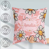 Custom Name Kawaii Daisy Flowers Soft Pink Seamless Pattern Name Square Filled Cushion Throw Pillow Sofa Bed Home Decor Zip Washable UK Made