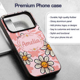 Cute Kawaii Daisy Flowers Soft Pink Seamless Custom Name Protective Phone Case Mobile Cover Durable Everyday Smartphone Shock Resistant