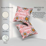Custom Name Kawaii Daisy Flowers Soft Pink Seamless Pattern Name Square Filled Cushion Throw Pillow Sofa Bed Home Decor Zip Washable UK Made