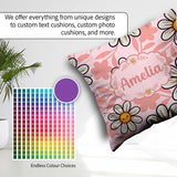 Custom Name Kawaii Daisy Flowers Soft Pink Seamless Pattern Name Square Filled Cushion Throw Pillow Sofa Bed Home Decor Zip Washable UK Made