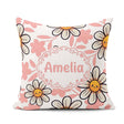 Custom Name Kawaii Daisy Flowers Soft Pink Seamless Pattern Name Square Filled Cushion Throw Pillow Sofa Bed Home Decor Zip Washable UK Made