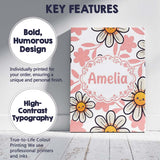 Personalised Name Cute Kawaii Daisy Flowers Custom  Bespoke Interior Contemporary Canvas Wall Art Print Decor Picture Ready to Hang