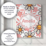 Personalised Name Cute Kawaii Daisy Flowers Custom  Bespoke Interior Contemporary Canvas Wall Art Print Decor Picture Ready to Hang