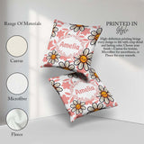 Custom Name Kawaii Daisy Flowers Soft Pink Seamless Pattern Name Square Filled Cushion Throw Pillow Sofa Bed Home Decor Zip Washable UK Made