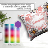 Custom Name Kawaii Daisy Flowers Soft Pink Seamless Pattern Name Square Filled Cushion Throw Pillow Sofa Bed Home Decor Zip Washable UK Made