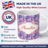 Personalized Custom Name Light Aqua Marble Vein Gold Effect Abstract Pattern Cute Unique Gift 11oz Ceramic Coffee Tea Mug White Large Handle