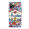 Cute Multicolor Floral Bloom Blue Background Custom Name Protective Phone Case Mobile Cover Durable Everyday Smartphone Shock Resistant